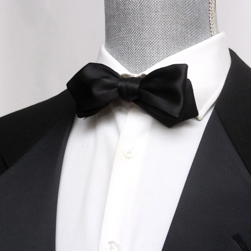 Black‎ Tuxedo Bowtie 100%Silk Satin Self-tied Diamond Gift Box S013D